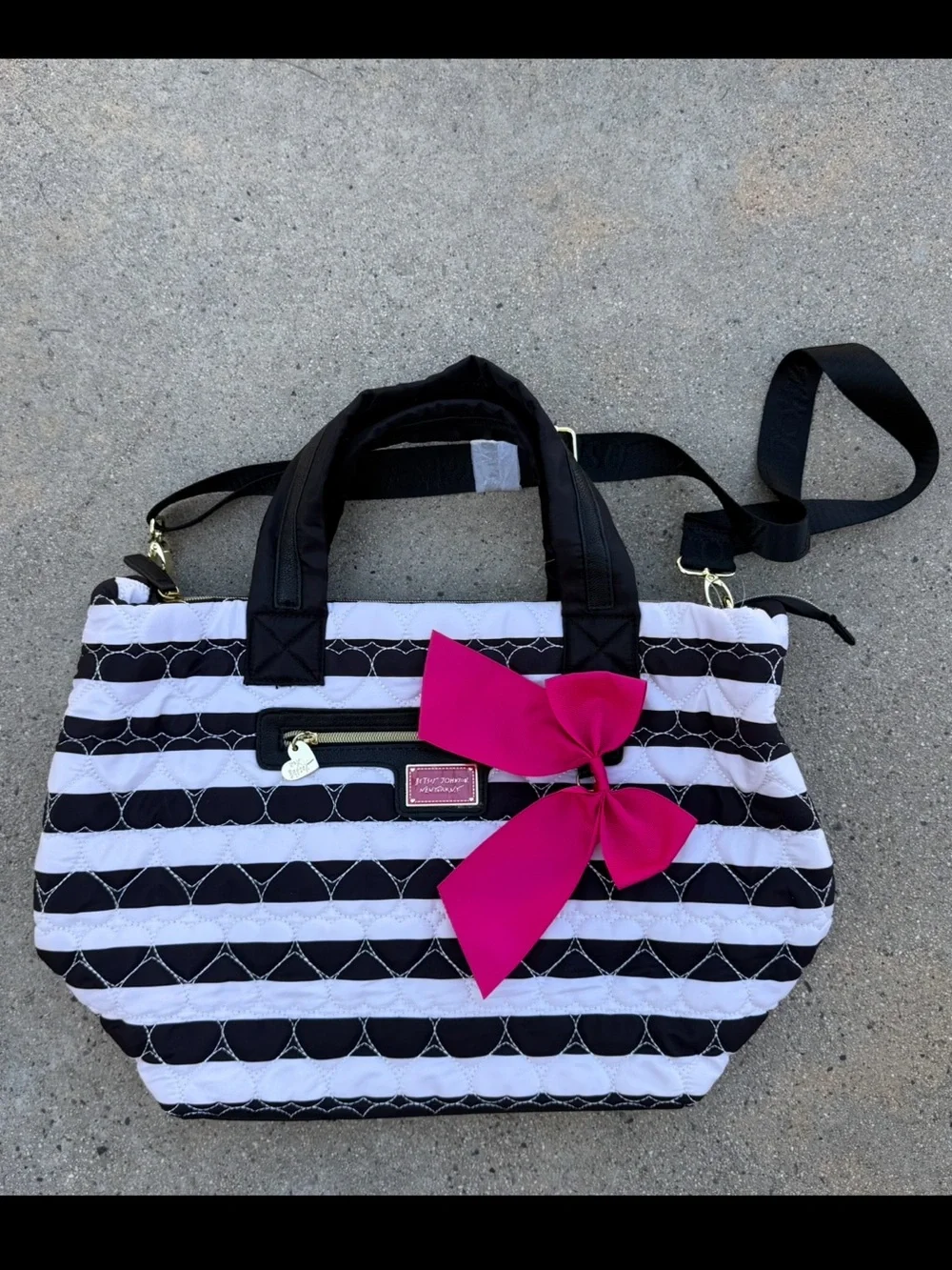 Betsey Johnson Quilted Heart Tote Pink Bow new with tags